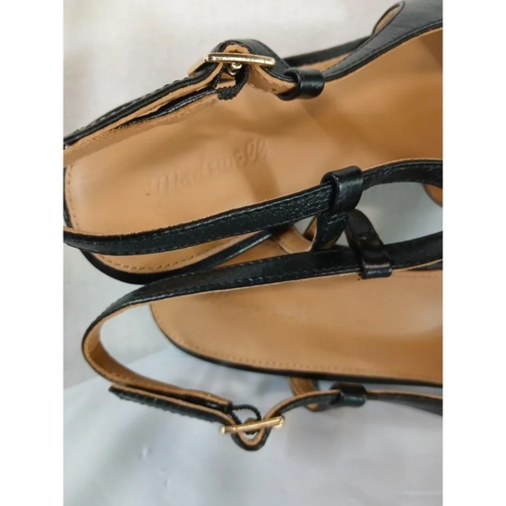 Madewell The Debbie Genuine Leather Slingback Pump Black Pointed Toe Kitten sz 8
